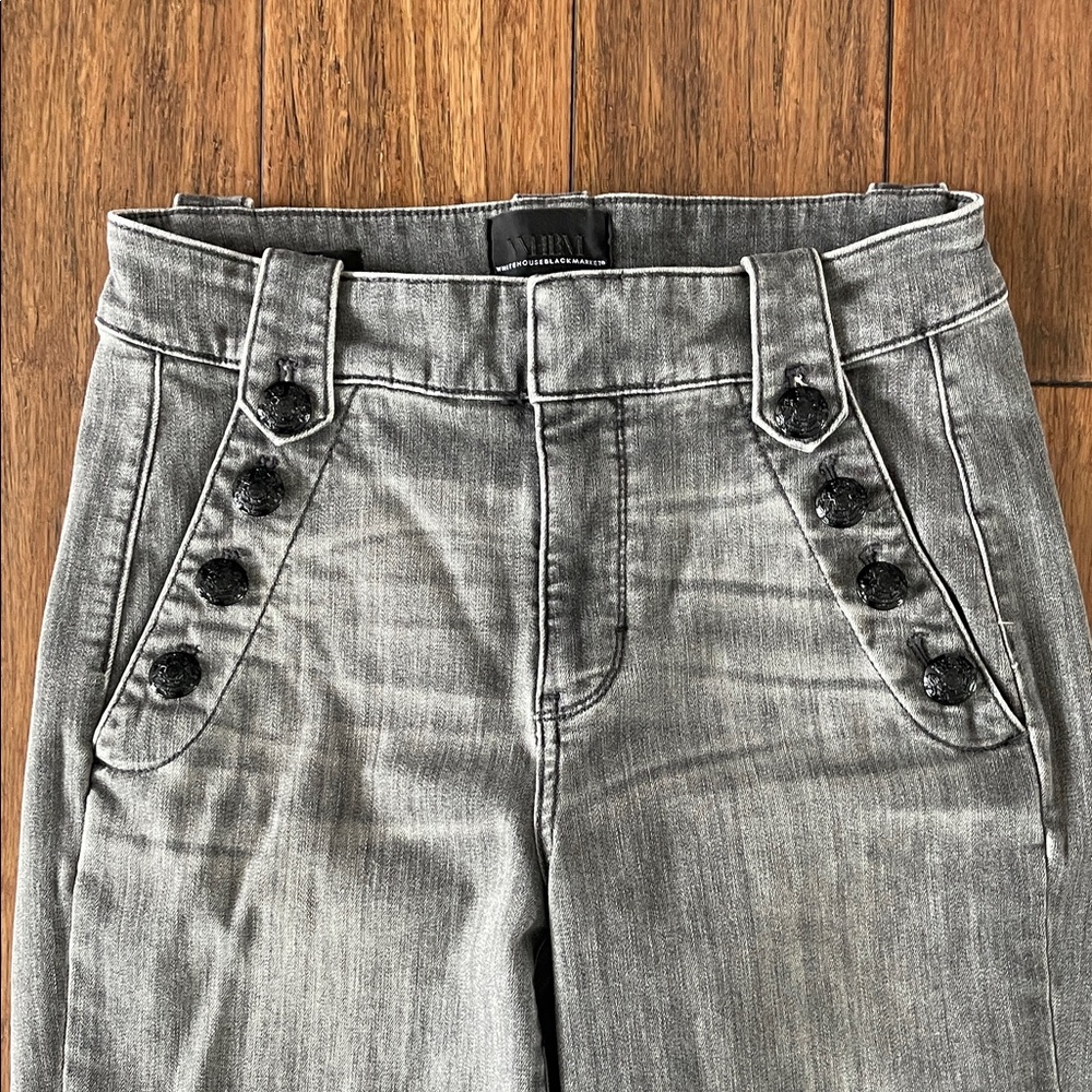 White House Black Market Gray Wide-Leg Flare Jeans with Button Detail - Picture 2 of 7